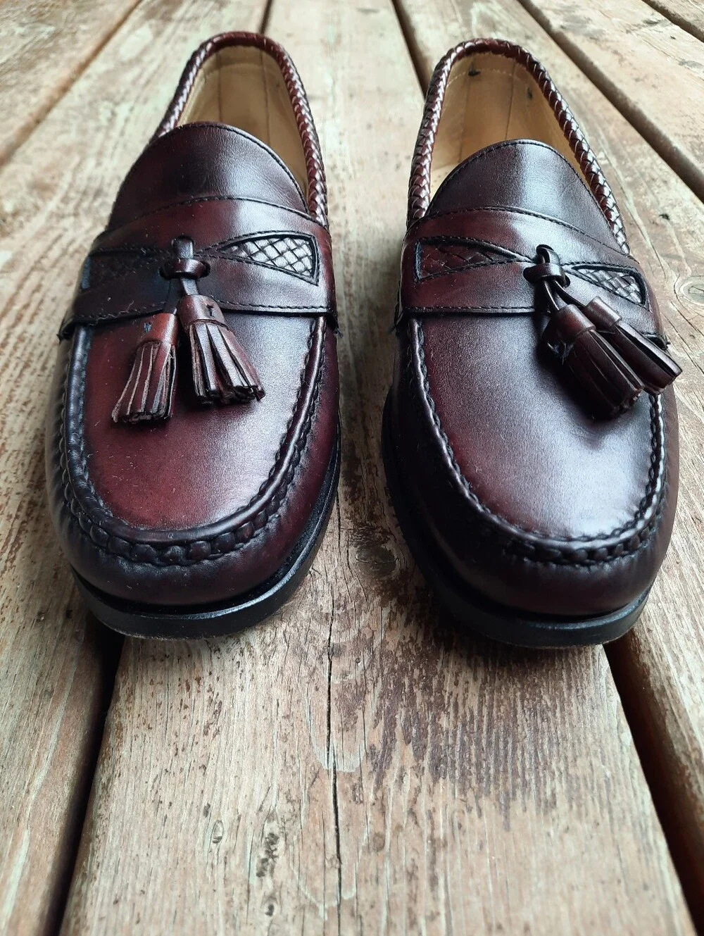 Allen Edmonds Maxfield Burgundy Leather Slip-on Tassle Braided Loafer Size 8.5